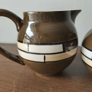 Vintage Brown Stripped Cream and Sugar bowl set